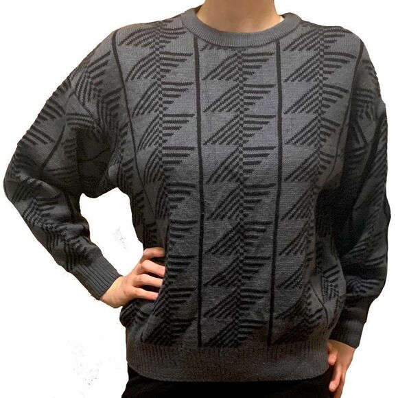 Vintage Italian Pure Wool Sweater - Retro Geometric Pullover - Winter Fall - Picture 1 of 11